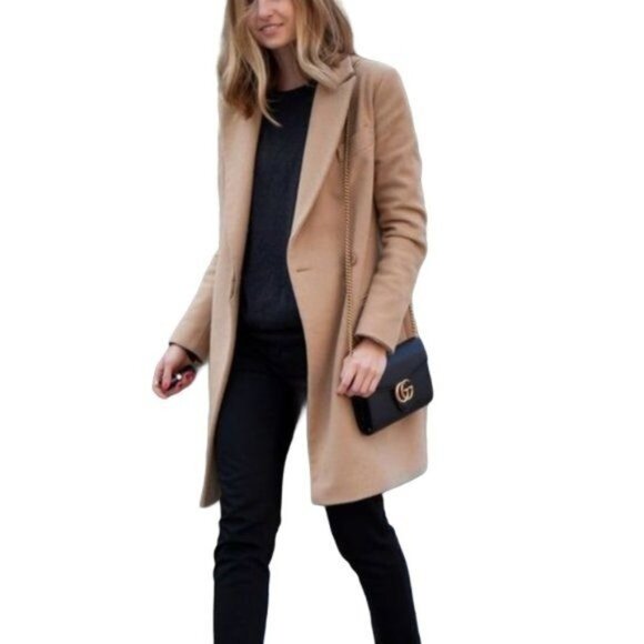 Trench Peacoat Khaki Tan Double Breasted Button Large Winter - Picture 2 of 9